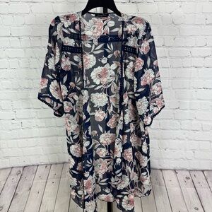 Emory Park Navy Floral Open Front Kimono Size Small
